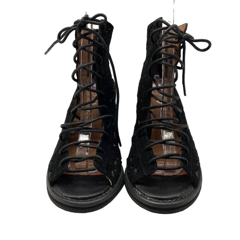 Jeffrey Campbell Cors Daisy Black Suede Cut-Out Lace-Up ankle booties Size 7.5 - Picture 3 of 12